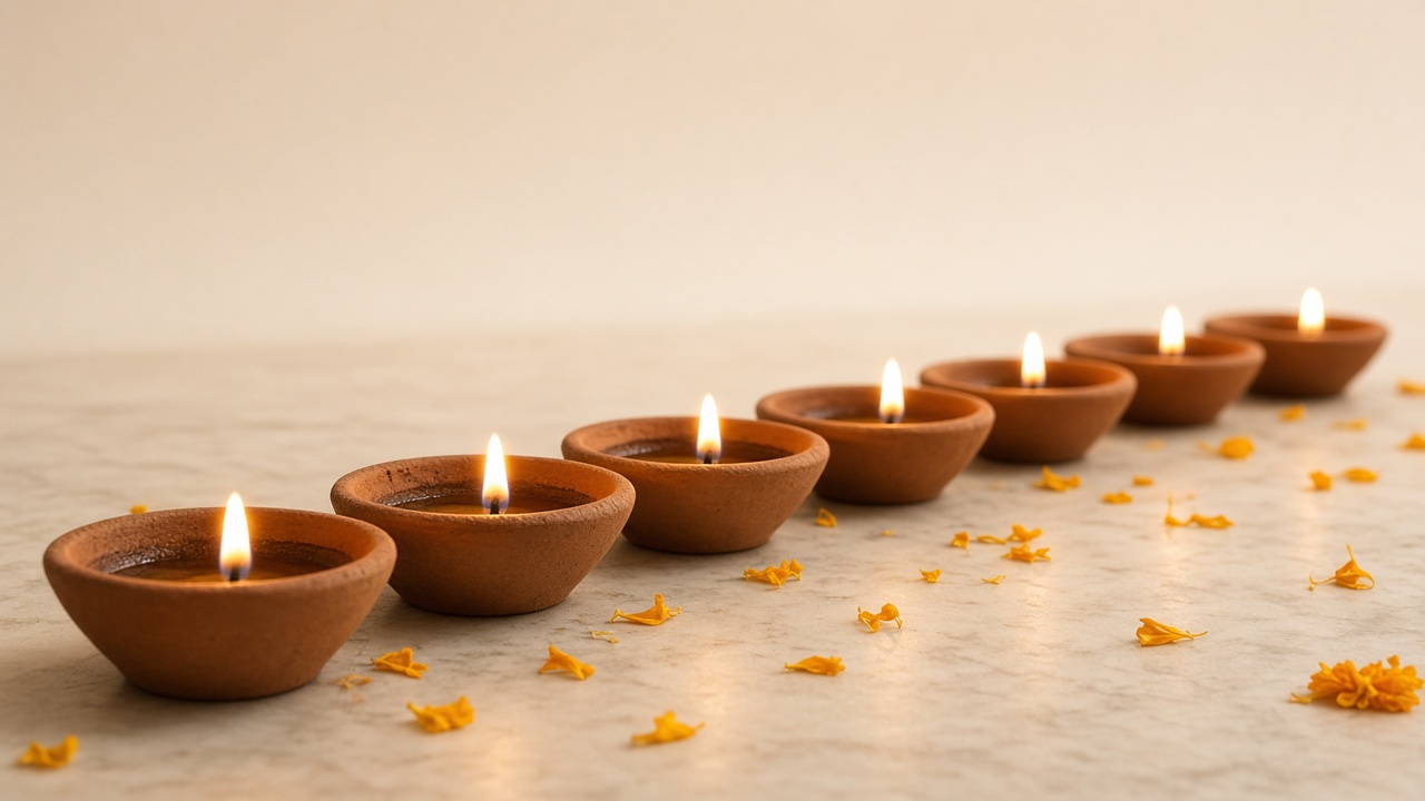 Lit diya on a brass plate