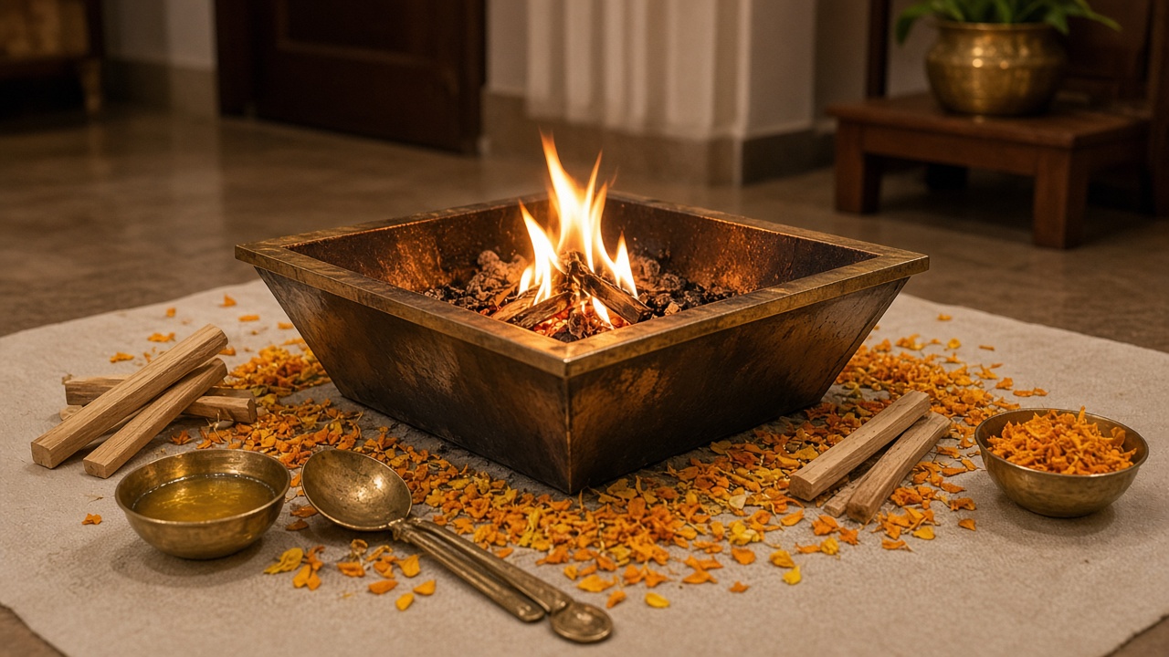 Havan fire in a kund at home